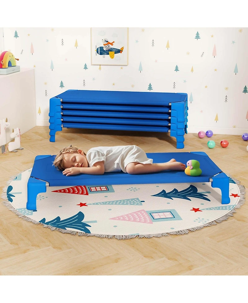 6 Pack Stackable Daycare Cots with Easy Lift Corners Heavy-Duty Metal Frame Kids