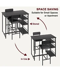 gaomon 3-Piece Wooden Dining Table Set w/ Storage Shelves Kitchen Breakfast Nook with Stools Dining Set for 2 Bar Stools Pu Upholstery Seat with Backr