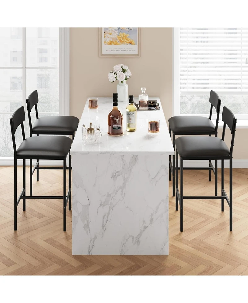 Bar Stools Set of 4, Upholstered Counter Height Bar Stools with Backrest and Footrest, Kitchen Barstools for Island, Counter Bar
