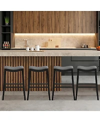 Gymax Set of 4 Saddle Bar Stools Height Kitchen Chairs w/ Rubber Wood Legs