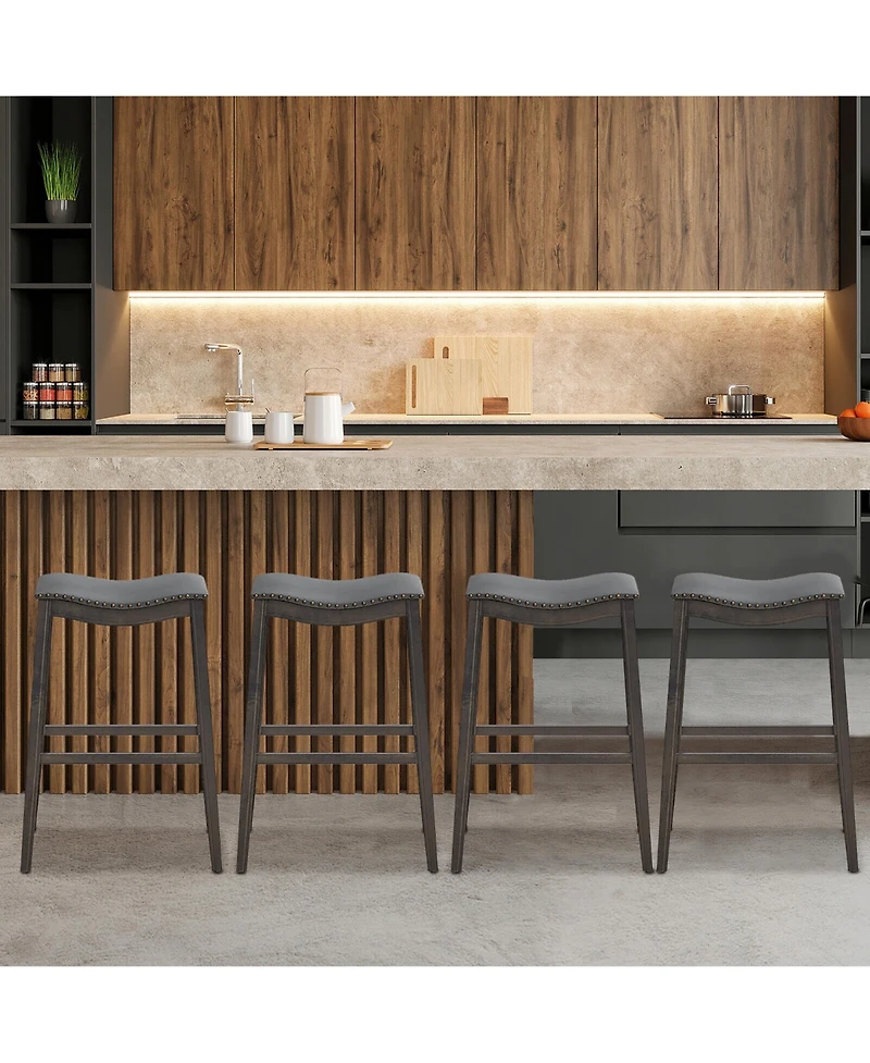 Gymax Set of Saddle Bar Stools Bar Height Kitchen Chairs w/ Rubber Wood Legs