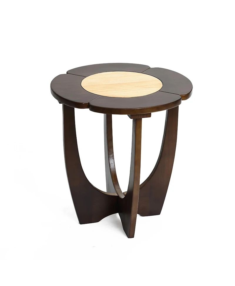 LuxenHome Dark Pine Wood Round Side and End Table