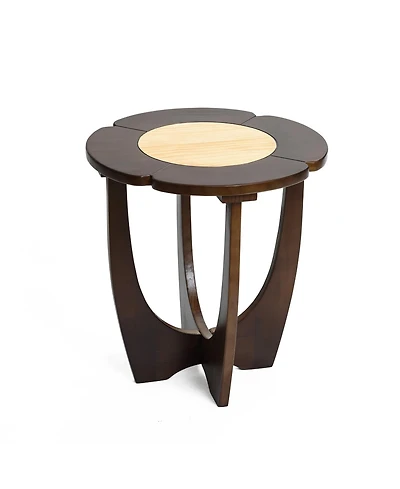 LuxenHome Dark Pine Wood Round Side and End Table