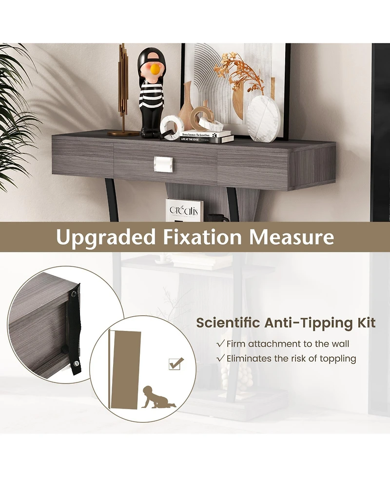 Gouun Console Table with Drawer and 2-Tier Shelves for Entryway Living Room