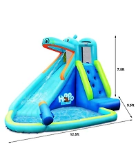 Inflatable Kids Hippo Bounce House Slide Climbing Wall Splash Pool w/740W Blower