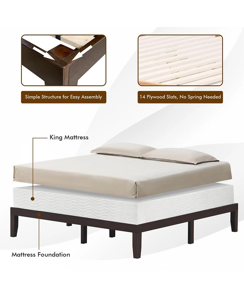 Gouun 14 Inch King Size Wood Platform Bed Frame