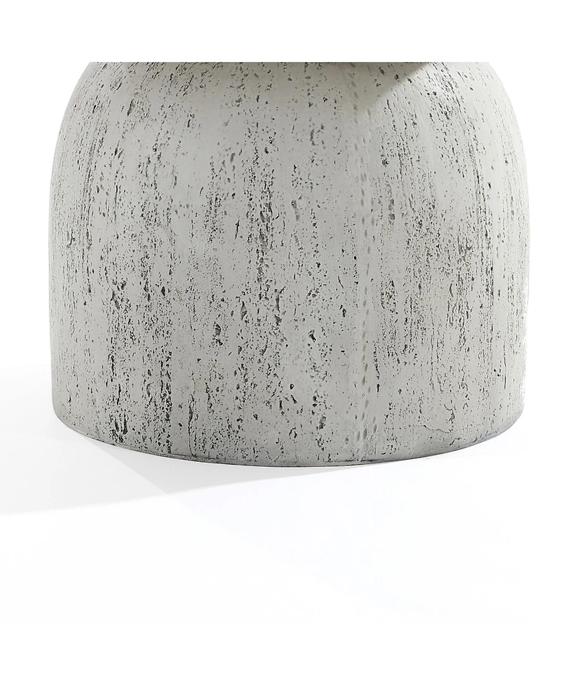 LuxenHome Rustic Off White and Gray Round 15.75-Inch Tall MgO Side Table, Indoors and Outdoors