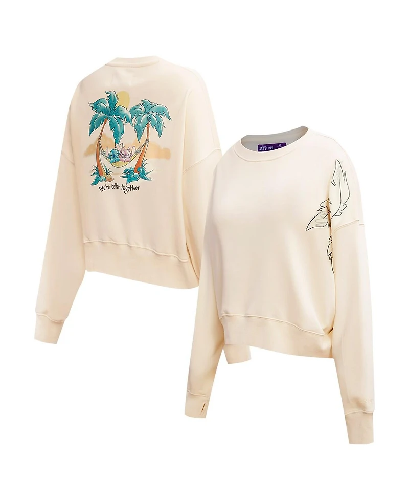 Freeze Max Women's Cream Lilo and Stitch We're Better Together Loose Fit Cropped Pullover Sweatshirt