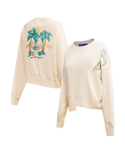 Freeze Max Women's Cream Lilo and Stitch We're Better Together Loose Fit Cropped Pullover Sweatshirt