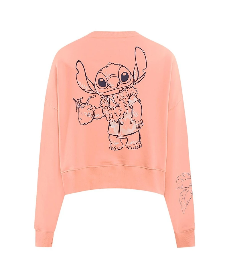 Freeze Max Women's Light Pink Lilo and Stitch Vacation Loose Fit Cropped Pullover Sweatshirt