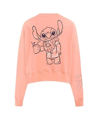Freeze Max Women's Light Pink Lilo and Stitch Vacation Loose Fit Cropped Pullover Sweatshirt