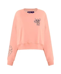 Freeze Max Women's Light Pink Lilo and Stitch Vacation Loose Fit Cropped Pullover Sweatshirt