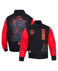 Freeze Max Men's Black/Red Batman Comics Signal Full-Zip Varsity Jacket