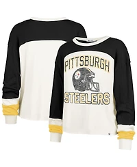 '47 Brand Women's Cream Pittsburgh Steelers Double Header Curve Toni Long Sleeve T-Shirt