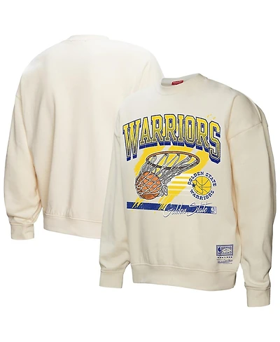 Mitchell & Ness Women's Cream Golden State Warriors Brush Bucket Pullover Sweatshirt