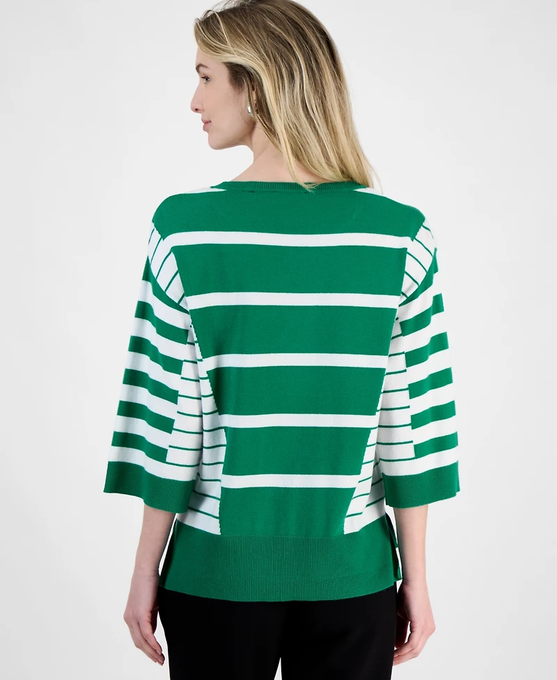 T Tahari Women's Striped 3/4-Sleeve Sweater