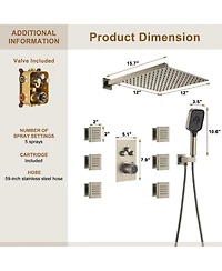 12-inch Rain Shower System with Body Jets Wall-Mounted Handheld 3-Function Faucet Set, Brushed Nickel