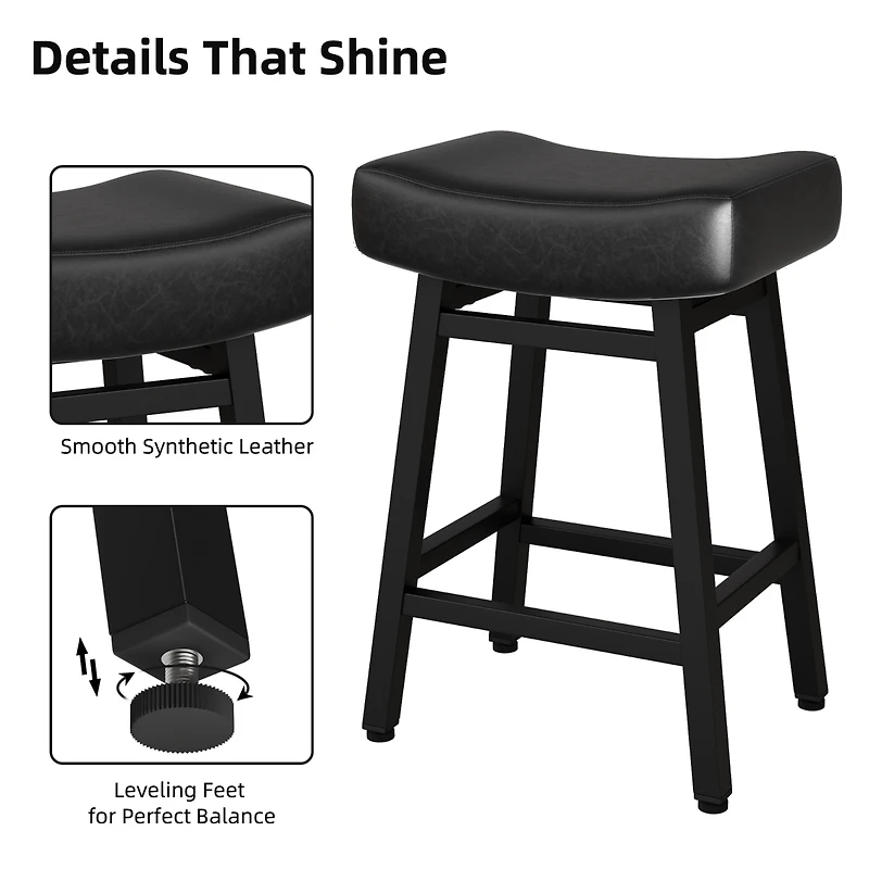 Dyhome Bar Stools Set of 2, 28 Inches Modern Counter Height with Curved Back Metal Legs, Upholstered Tall Barstools for Kitchen Island, Caf