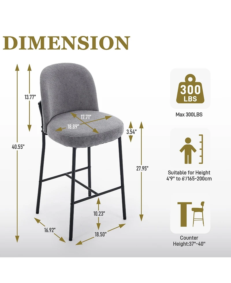 Dyhome Bar Stools Set of 3, 28 Inches Modern Counter Height Bar Stools with High Back Metal Legs, Upholstered Tall Barstools for Kitchen Island, Cafe,