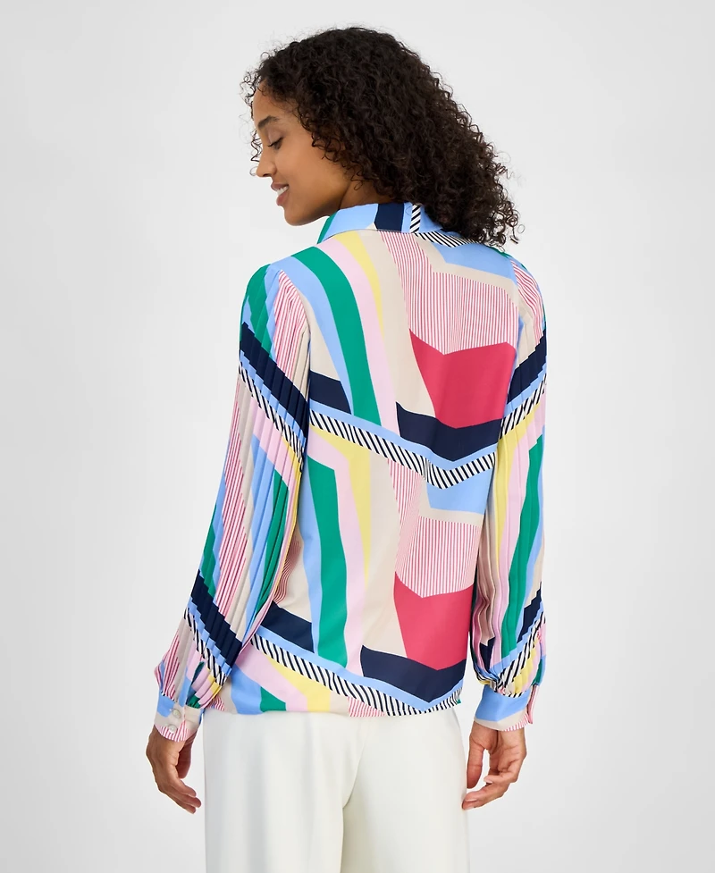 T Tahari Women's Abstract-Print Button-Down Blouse