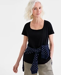 Style & Co Petite Cotton Square-Neck Short-Sleeve T-Shirt, Exclusively at Macy's