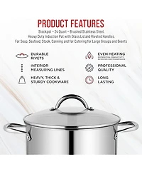 Bakken-Swiss Deluxe 24-Quart Stainless Steel Stockpot w/Tempered Glass See-Through Lid - Simmering Delicious Soups Stews & Induction Cooking