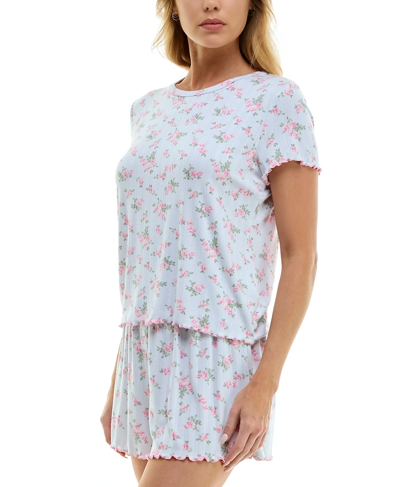 Roudelain Women's Printed Pointelle Short Pajama Set