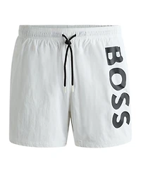 Boss by Hugo Boss Men's Vertical-Logo Quick-Dry Poplin Swim Shorts