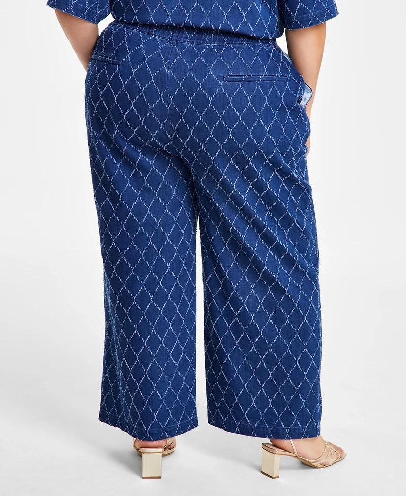 Nina Parker Plus Size Diamond-Texture Wide-Leg Jeans