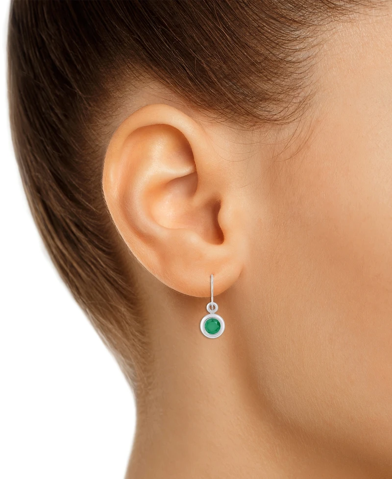 Sapphire Bezel Fish Hook Drop Earrings (3/4 ct. t.w.) 10k Gold (Also Available Ruby & Emerald)