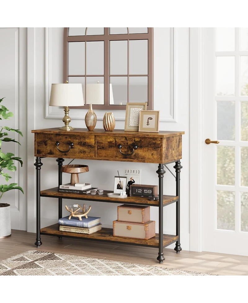 Gaomon Console Tables for Entryway, Small Entryway Table with 2 Drawers, Narrow Console Table with Storage Shelves for Living Room, Hallway Table, Sof