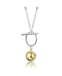 Sterling Silver Two-Tone with White Gold Plated Chain and 14K Gold Plated Sphere Pendant Modern Toggle Necklace