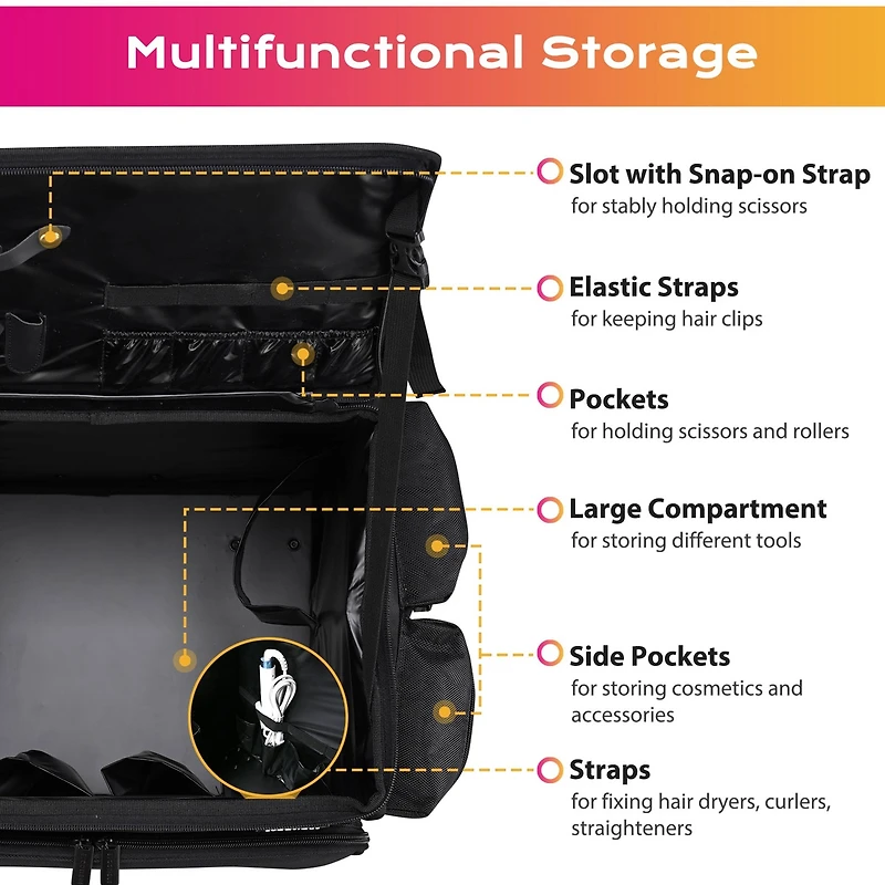 Byootique Rolling Makeup Train Case w/ Backpack Travel Barber Cosmetic Pink