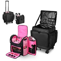 Byootique Rolling Makeup Train Case w/ Backpack Travel Barber Cosmetic Pink