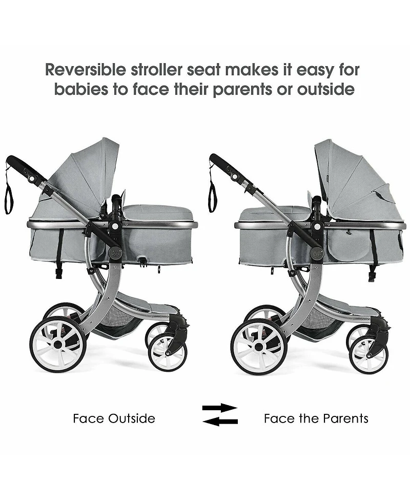 Costway Baby Folding Aluminum Bassinet Reversible Stroller