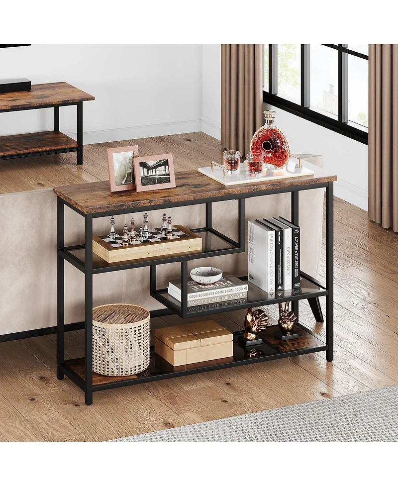 gaomon 39.4'' Narrow Sofa Table with 4 Tiers Storage Shelf Entryway Table Wood Console Table Thin Sofa Table Side Table Hallway Table for Living Room,