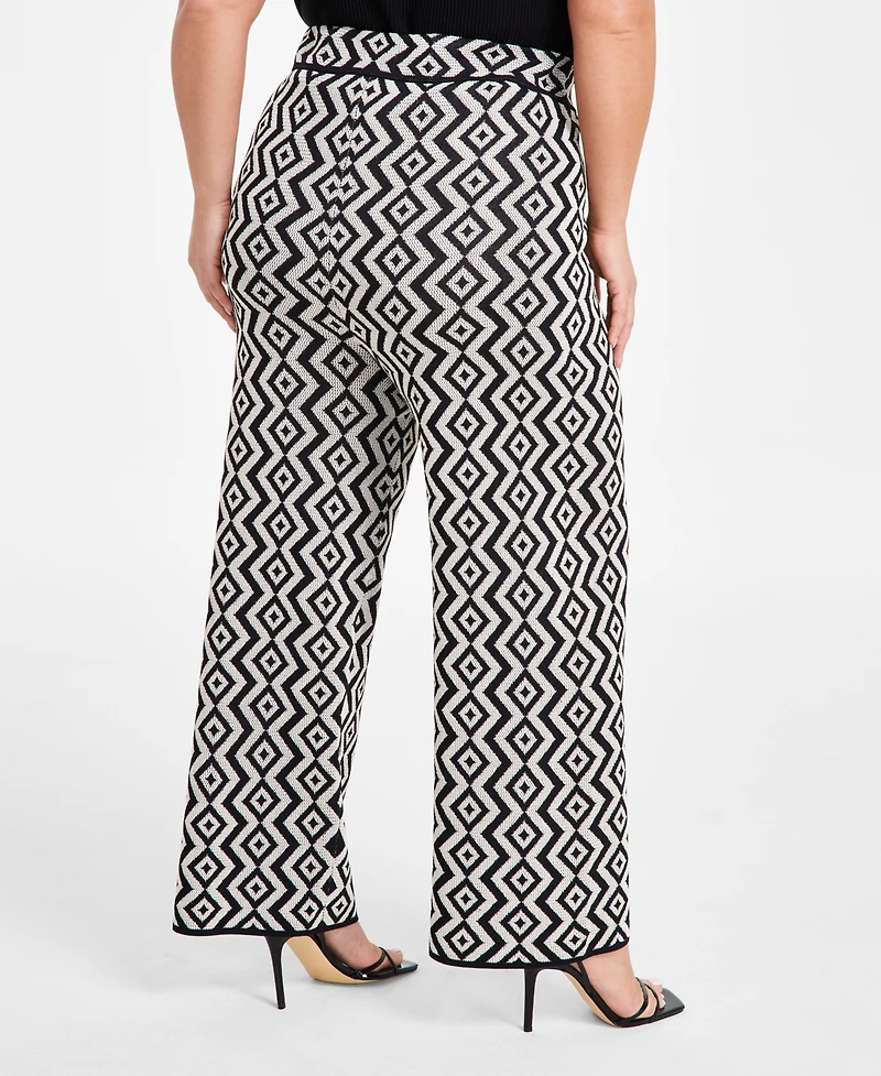 Nina Parker Plus Size Geo-Print Straight-Leg Sweater Pants