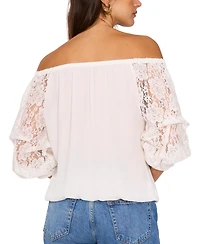 Vince Camuto Women's Off-The-Shoulder Lace Bubble 3/4-Sleeve Tie-Front Blouse