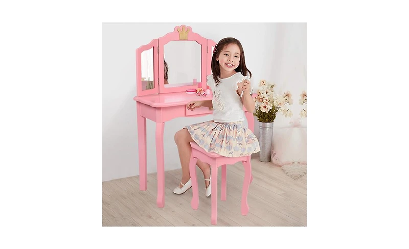 Slickblue Charming Children's Dressing Table with Storage for Kids' Room