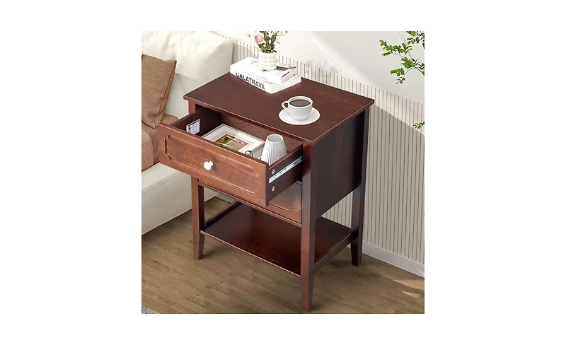 Slickblue Nightstand End Side Table with 2 Drawers for Convenient Storage and Modern Design