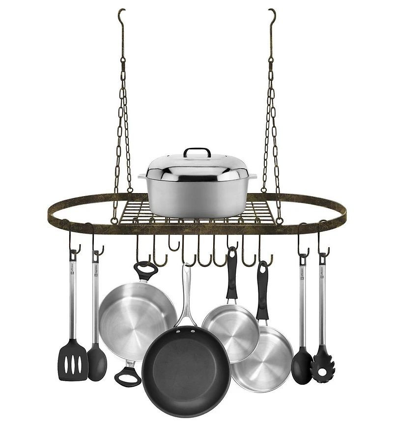 Sorbus Pot and Pan Oval Rack for Ceiling with Hooks - Multi-Purpose Organizer for Home, Restaurant, Kitchen Cookware, Utensils, Household (Bronze)