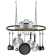 Sorbus Pot and Pan Oval Rack for Ceiling with Hooks - Multi-Purpose Organizer for Home, Restaurant, Kitchen Cookware, Utensils, Household (Bronze)