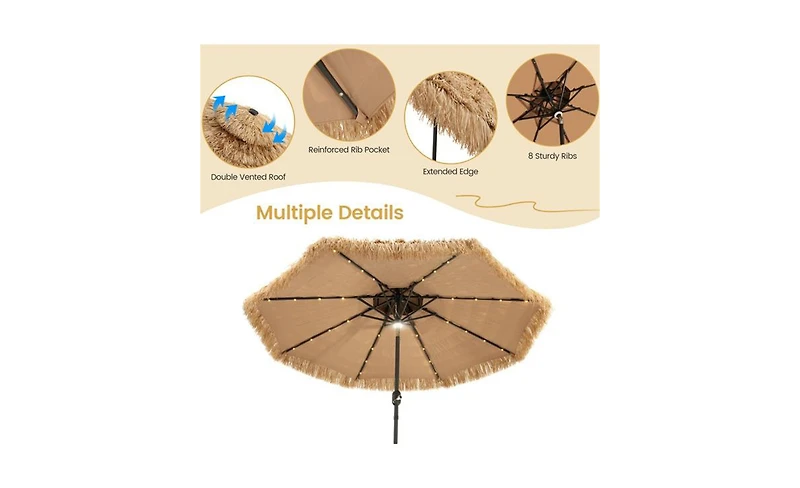Slickblue Portable Beach Umbrella with Led Lights for Sun Protection and Nighttime Illumination