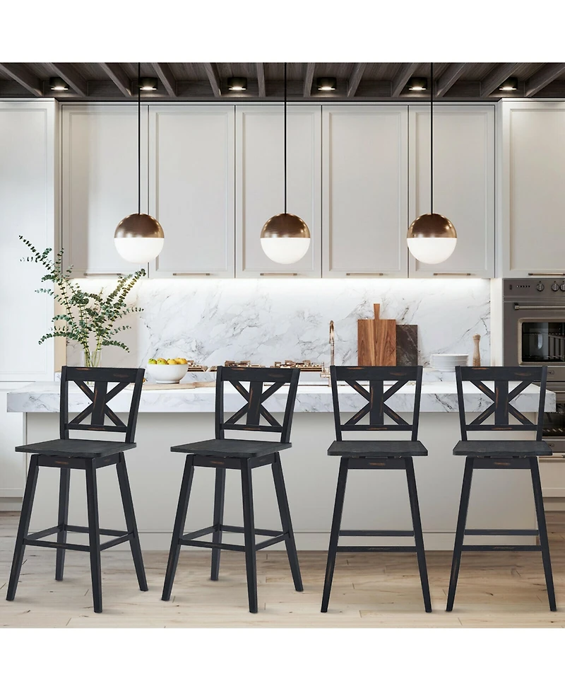 Gymax 4PCS Swivel Bar Stools 29'' Counter Height Chairs w/ Footrest