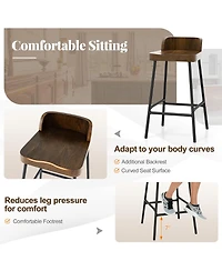 Gymax 24.5''Bar Stool Set of 2 Armless Bar Chair w/ Backrest Footrest & Metal Frame Cafe