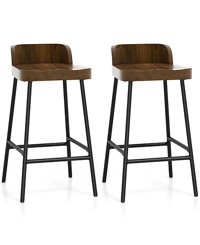 Gymax 24.5''Bar Stool Set of 2 Armless Bar Chair w/ Backrest Footrest & Metal Frame Cafe