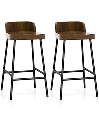 Gymax 24.5''Bar Stool Set of 2 Armless Bar Chair w/ Backrest Footrest & Metal Frame Cafe