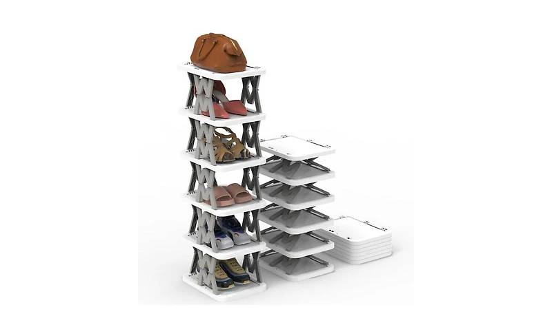 Foldable Shoe Rack with 6 Tiers – Compact Shoe Storage Shelf for Small Spaces, Closet or Dorm