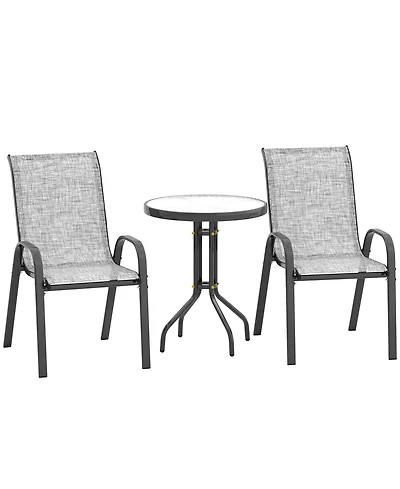 Outsunny Outdoor Bistro Set Small Patio Set w/ Stackable Chairs,