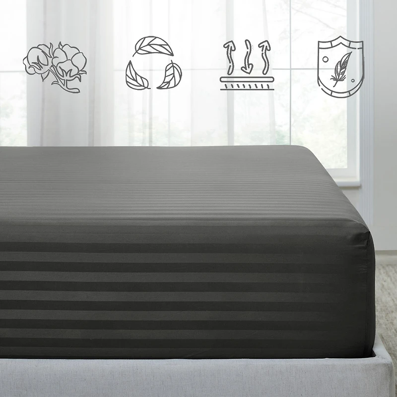 Striped 500 Thread Count Fitted Sheet Only, 100% Cotton Sateen